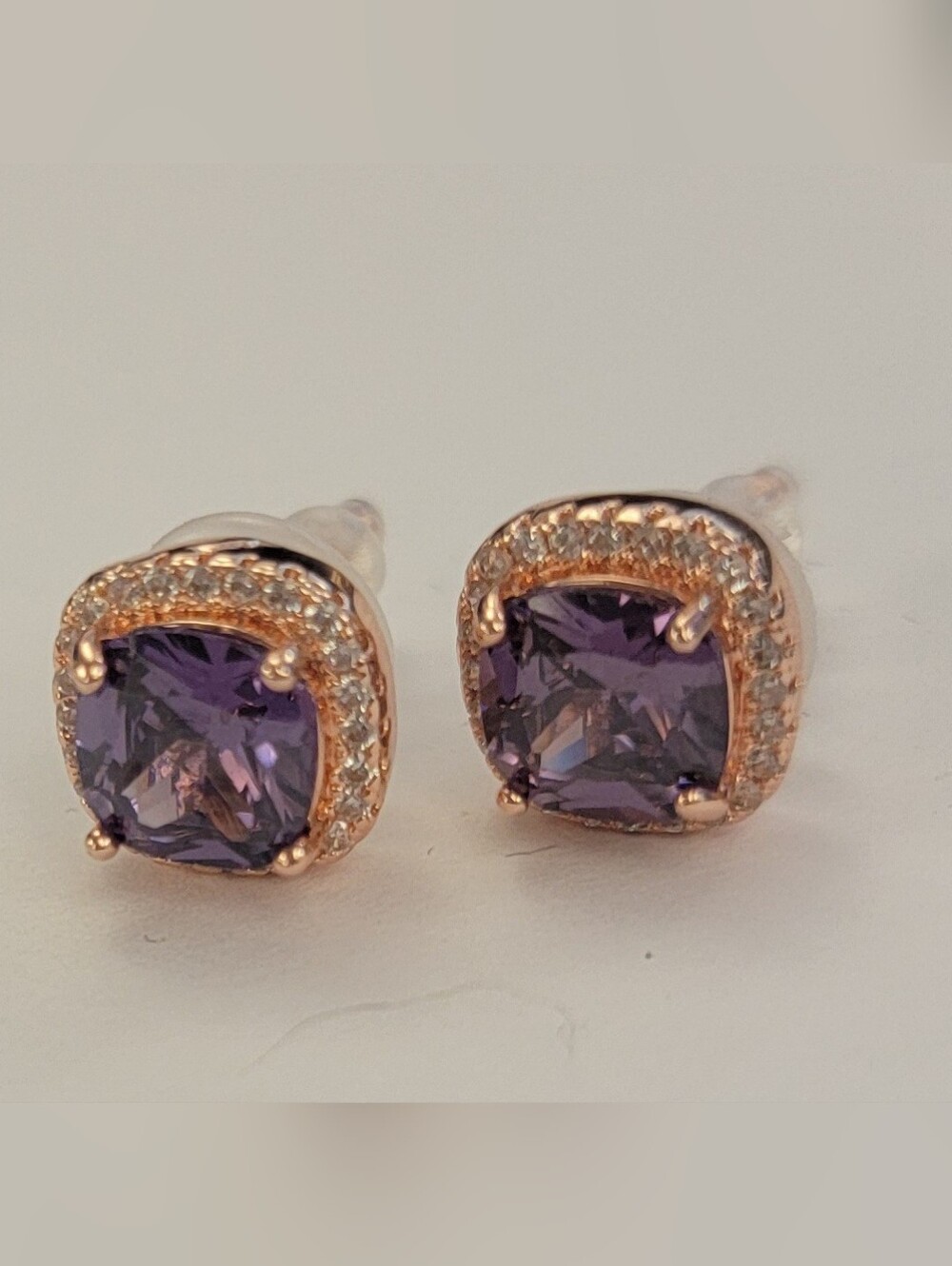 Purple Halo Stud Earrings in Rose Gold